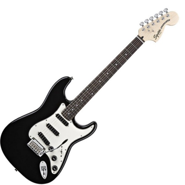 Squier by Fender Deluxe Hot Rails Strat Guitar, Black