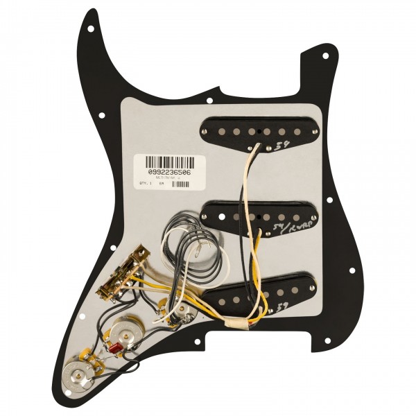 Fender Pre-Wired Strat Pickguard, Pure Vintage 59 w/RWRP Midde, Black - Back