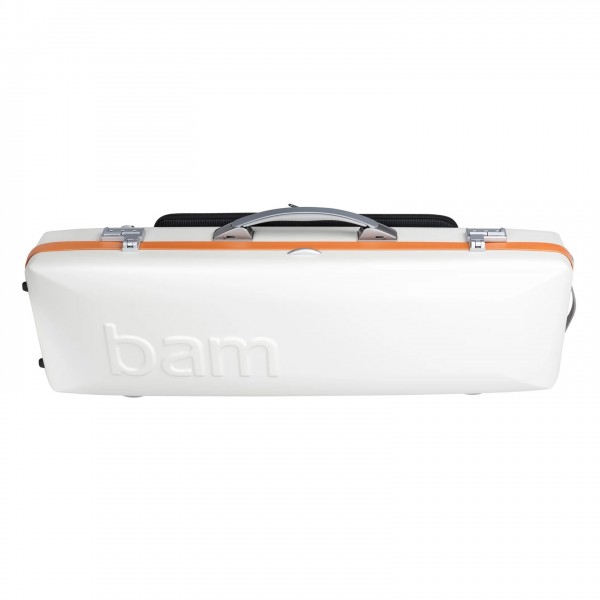 BAM Graffiti Hightech Oblong Violin Case, White & Orange - Angled