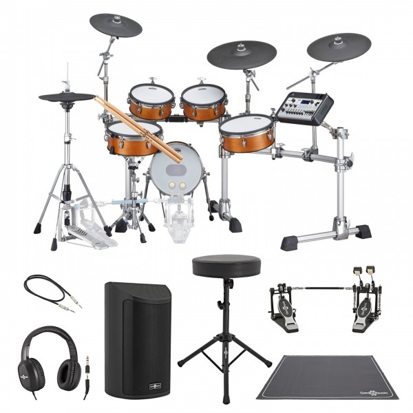 Yamaha DTX10K-M RW Electronic Drum Kit, Double Pedal Complete Bundle