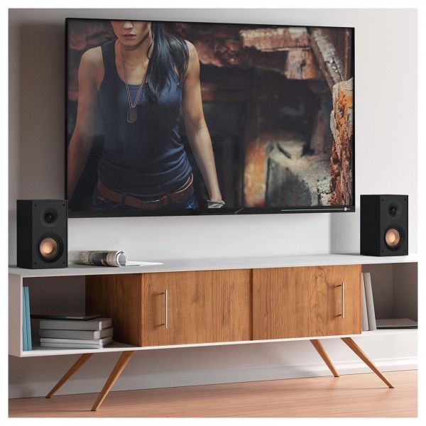Klipsch KD-400 Powered Bookshelf Speakers, Black - lifestyle