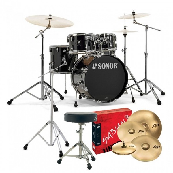 Sonor AQ1 20'' 5pc Pro Drum Kit w/Cymbals, Piano Black