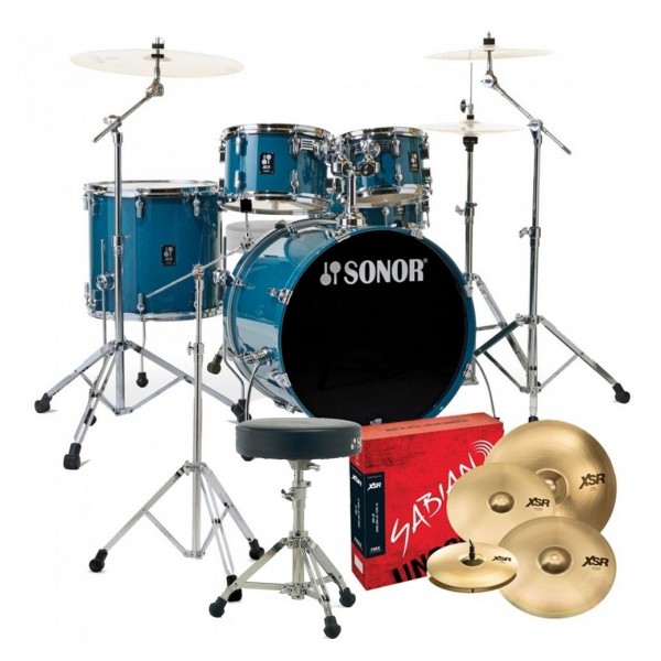 Sonor AQ1 22'' 5pc Pro Drum Kit w/Cymbals, Caribbean Blue