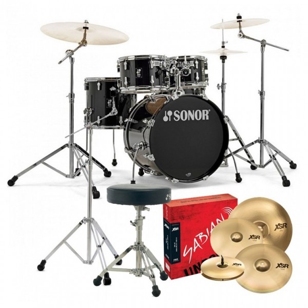 Sonor AQ1 22'' 5pc Pro Drum Kit w/Cymbals, Piano Black