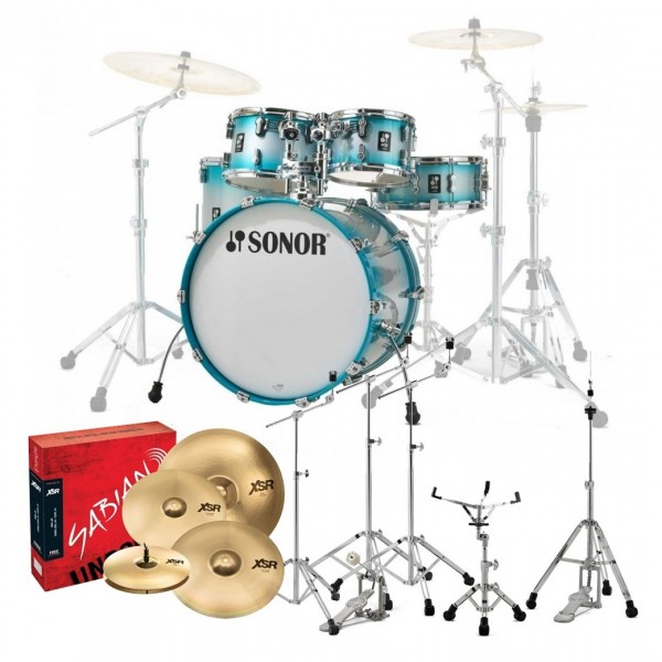 Sonor AQ2 22'' 5pc Pro Drum Kit w/Cymbals, Aqua Silver Burst