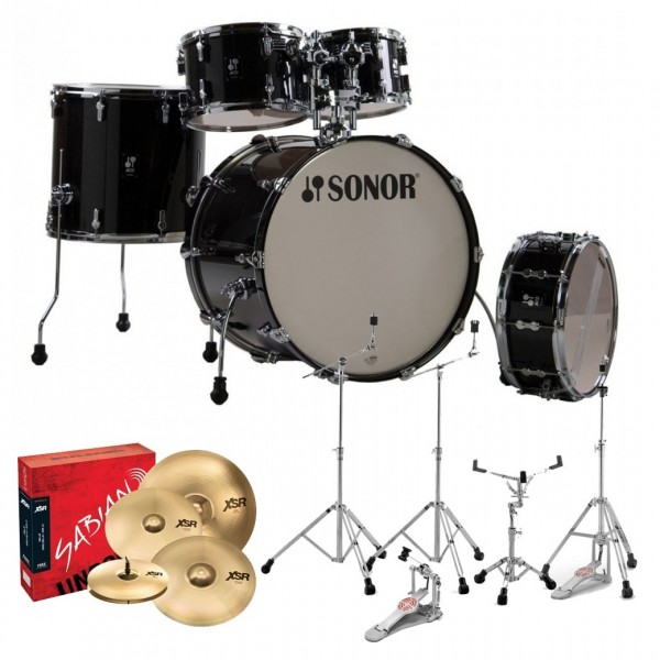 Sonor AQ2 22'' 5pc Pro Drum Kit w/Cymbals, Transparent Black