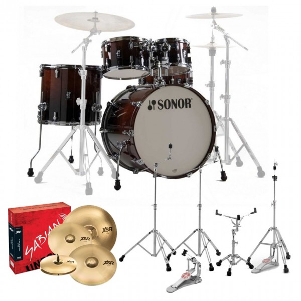 Sonor AQ2 22'' 5pc Pro Drum Kit w/Cymbals, Brown Fade