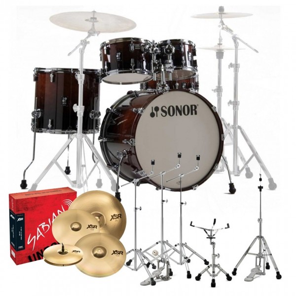 Sonor AQ2 22'' 5pc Pro Drum Kit w/Cymbals, Brown Fade