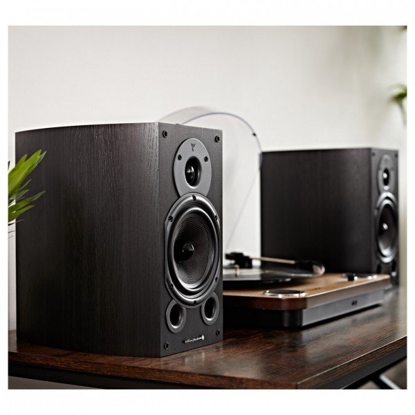 Wharfedale Diamond 9.1 Bookshelf Speakers (Pair), Black in Stereo Turntable Setup