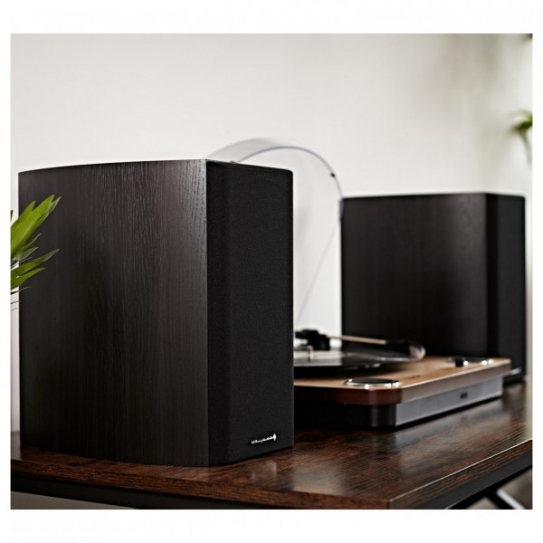 Wharfedale Diamond 9.1 Bookshelf Speakers (Pair), Black - In Stereo Vinyl Setup with Grilles Attached