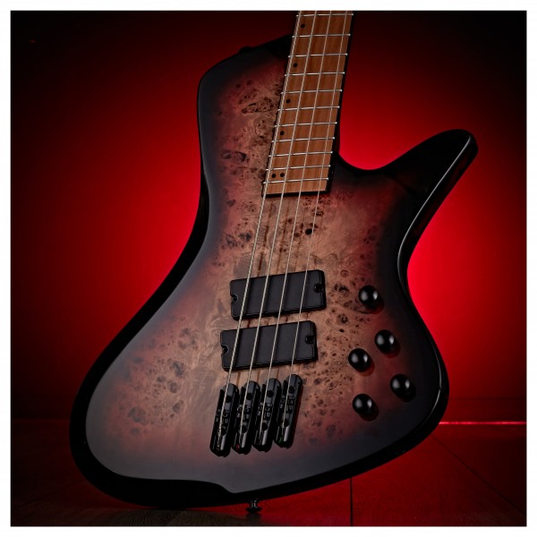 G4M 972 Fanned Fret Bass Guitar, Red Burl Burst