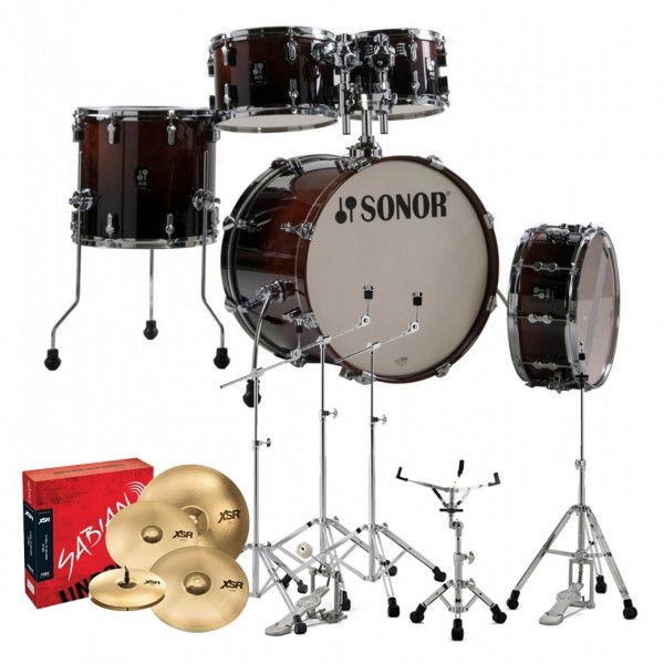 Sonor AQ2 20'' 5pc Pro Drum Kit w/Cymbals, Brown Fade