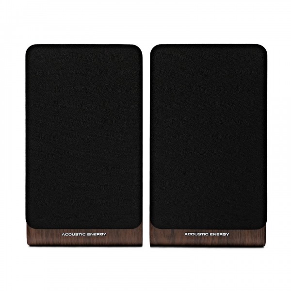 Acoustic Energy AE100 MK2 Bookshelf Speakers (Pair), Walnut - front with grilles