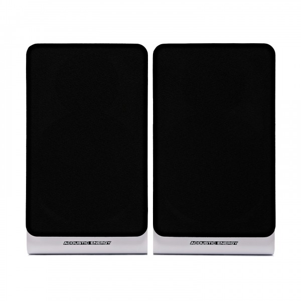 Acoustic Energy AE100 MK2 Bookshelf Speakers (Pair), White - front with grilles