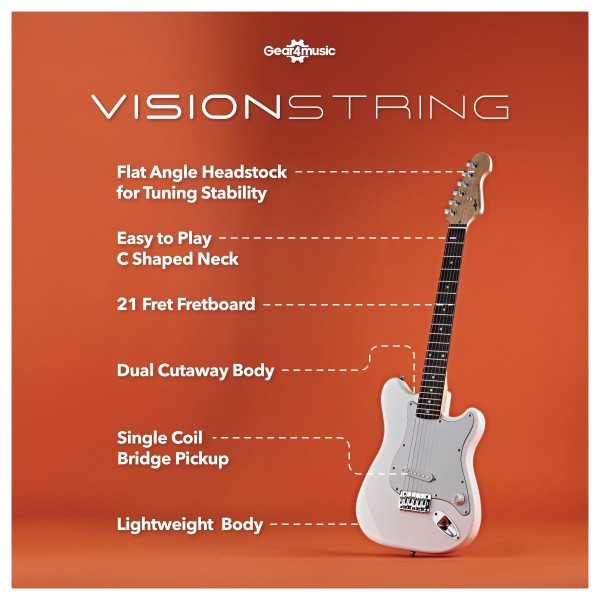 VISIONSTRING 3/4 Electric Guitar. White Infographic