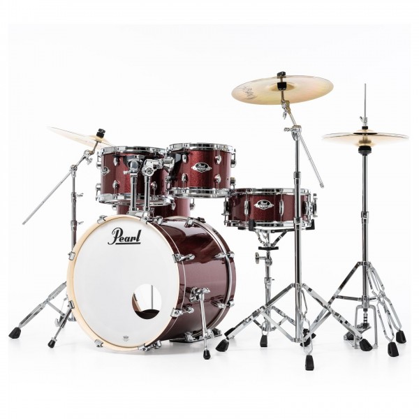 Pearl Export EXX 20" Fusion Drum Kit, Black Cherry Glitter - Front Angle 