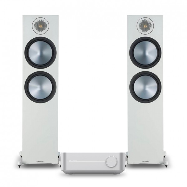 WiiM Amp, Silver & Monitor Audio Bronze 500, Grey Hi-Fi Bundle