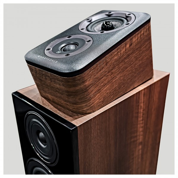 Wharfedale D300 Speakers Walnut - atop Diamond 12.4 floorstander 