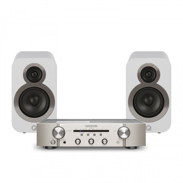 Marantz PM6007 Amp, Silver & 3010i Speakers, White Hi-Fi Package