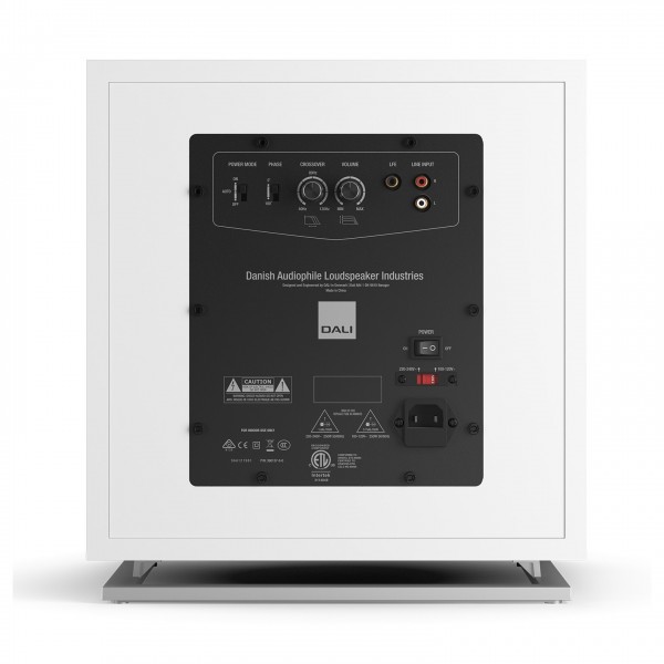 DALI E-12F Subwoofer, Satin White Back View 2