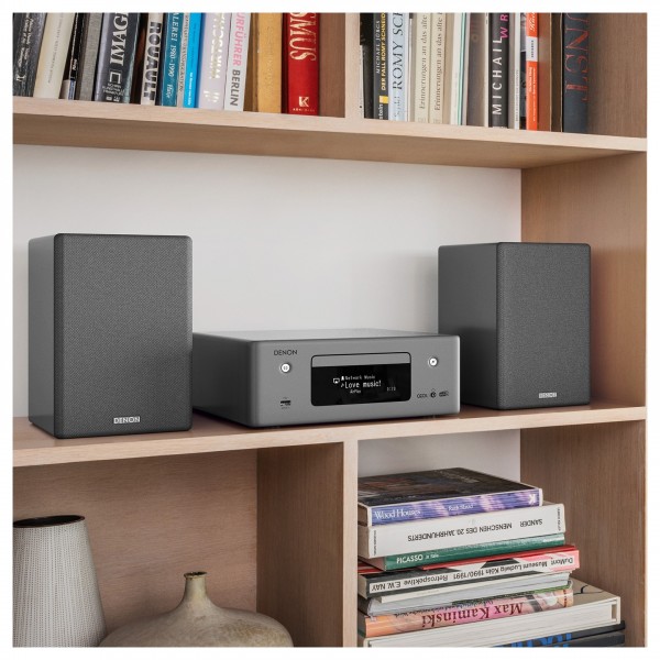 Denon SCN10 Bookshelf Speakers, Grey Lifestyle View