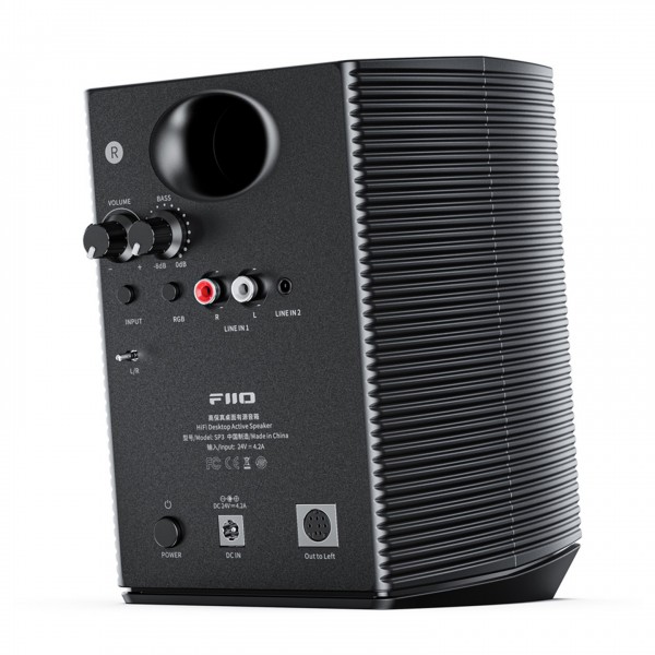 FiiO SP3 Active Desktop Speakers, Black Back View 2