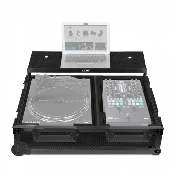 UDG FlightCase Single Turntable Battle/10-12" Mixer Black Plus - Front Open (Laptop, Turntable and Mixer Not Included)