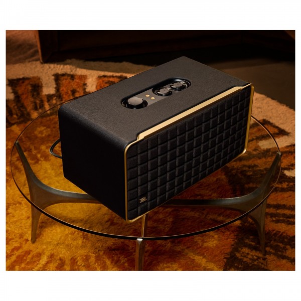 JBL Authentics 500 Hi-Fi Smart Speaker w/ Wi-Fi, Black - Lifestyle angled