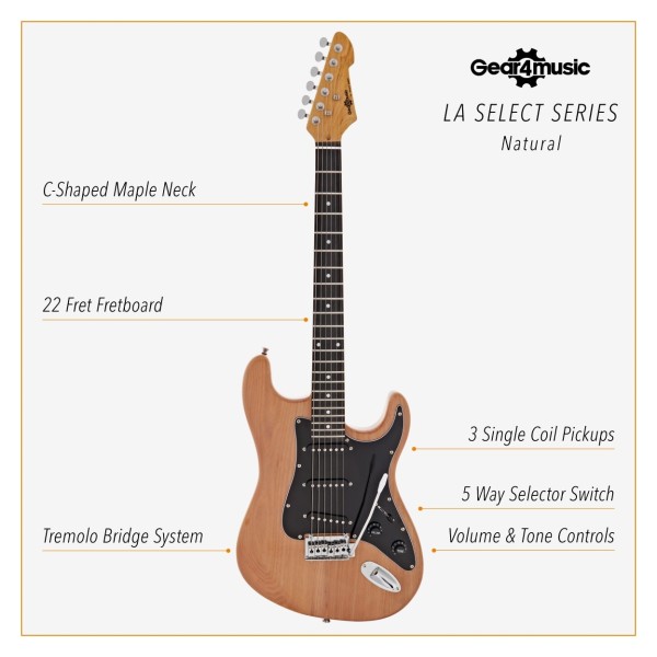 LA Select Electric Guitar by Gear4music, Natural