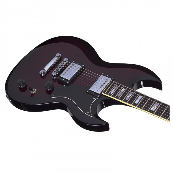Schecter S-II Custom, See Thru Cherry Burst top view angle