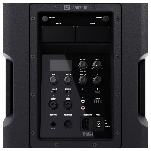 LD Systems ANNY 10" Battery-Powered Bluetooth PA System With Mixer - Panel Closeup, Off