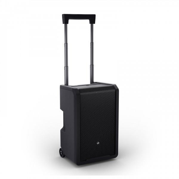 LD Systems ANNY 10" Battery-Powered Bluetooth PA System With Mixer - Front, Handle Extended