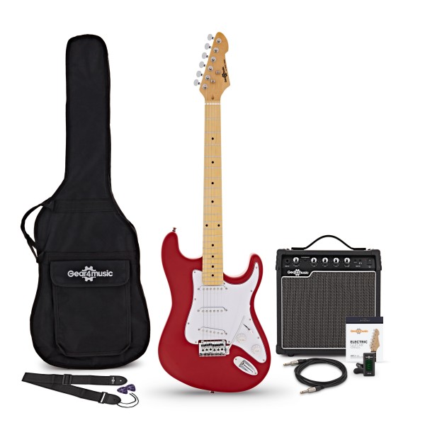 LA Select Electric Guitar, Red w/ 15W Guitar Amp & Accessory Pack 