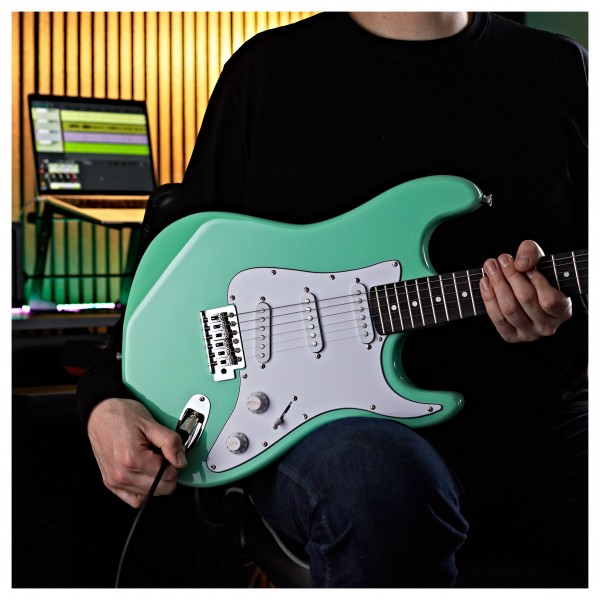 LA Electric Guitar Seafoam Green, 15W Guitar Amp & Accessory Pack