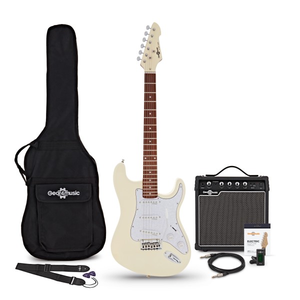 LA Select Electric Guitar Vintage White, 15W Guitar Amp Pack