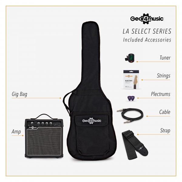 LA Select Electric Guitar Vintage White, 15W Guitar Amp Pack