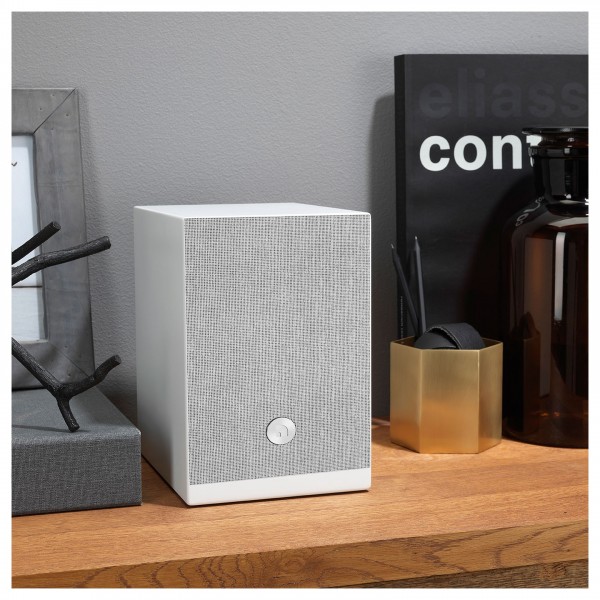 Audio Pro A28 Active Wireless Bookshelf Speakers, White - lifestyle