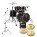 Tamburo T5 Serie 20'' 5er Drum Kit mit Ständer &Paiste Becken Pack, Black Sparkle