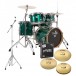 Tamburo T5 Series 20'' 5pc Drum Kit w/ Stand & Paiste Cymbal Pack, Green Sparkle