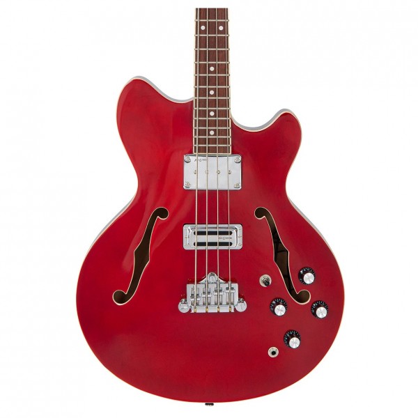 Vintage REVO Supreme Hollowbody Short Scale Bass, Cherry Red