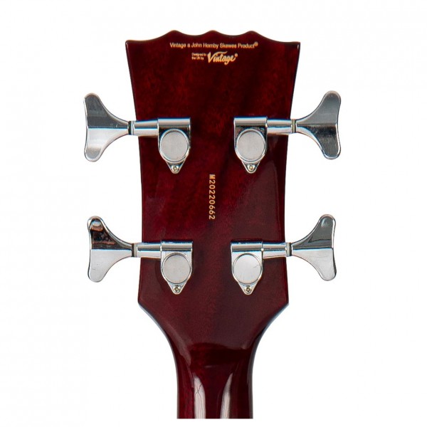 Vintage REVO Supreme Hollowbody Short Scale Bass, Cherry Red