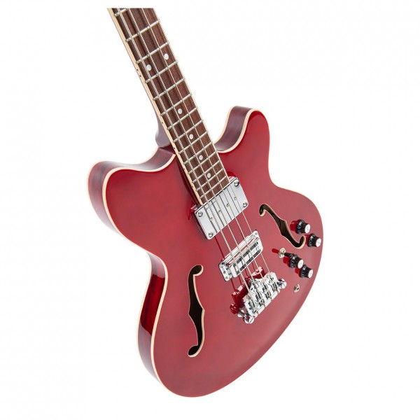 Vintage REVO Supreme Hollowbody Short Scale Bass, Cherry Red