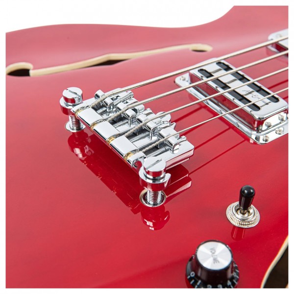 Vintage REVO Supreme Hollowbody Short Scale Bass, Cherry Red