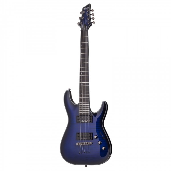 Schecter Blackjack SLS C-7 Passive, See Thru Blue Burst front view