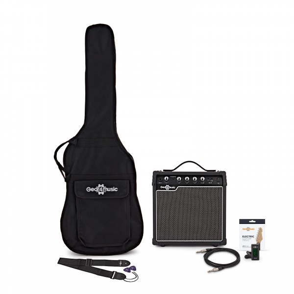 LA Select Electric Guitar Black, 15W Guitar Amp & Accessories