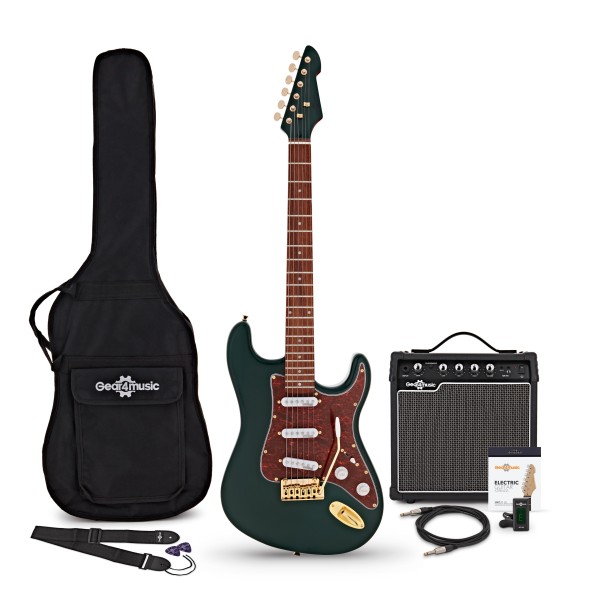 LA Select Electric Guitar Green, 15W Guitar Amp & Accessory Pack