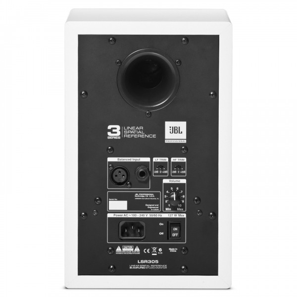 JBL LSR305 Studio Monitor, White - Rear