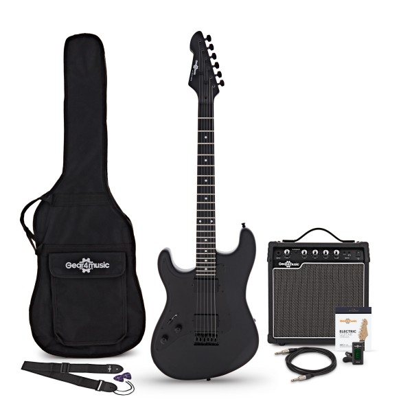 LA Select Left Handed Electric Guitar Blackout, 15W Guitar Amp & Accessory Pack