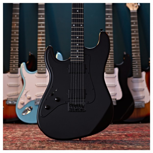 LA Select Left Handed Electric Guitar Blackout, 15W Guitar Amp & Accessory Pack