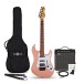 LA Select Modern E-Gitarre, Rosa, im Bundle mit 15-Watt-Verstärker und Zubehör